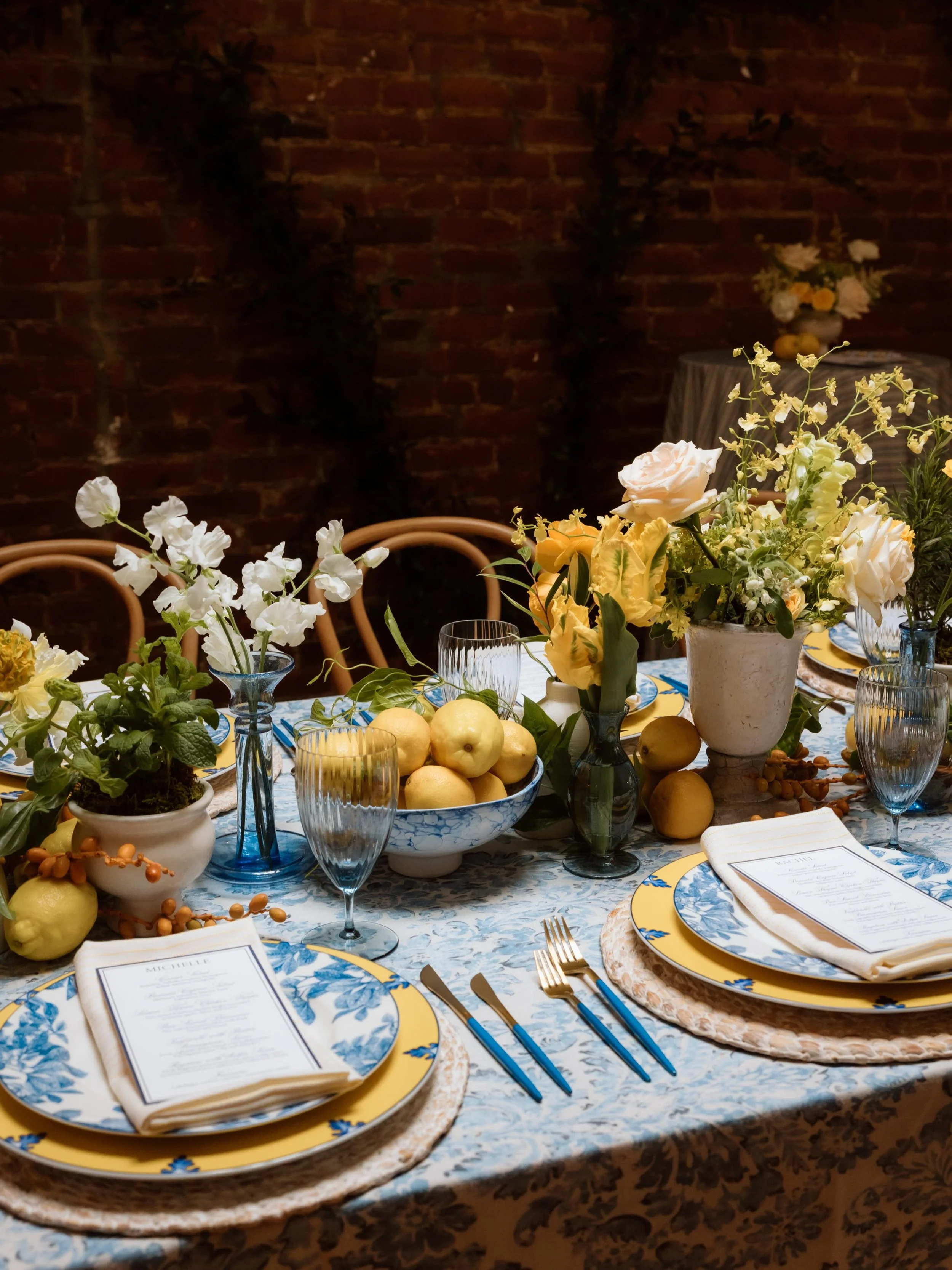 We celebrated our July bride-to-be, with an intimate, Italian-inspired bridal shower that felt like a step into a Mediterranean dream. Mixing vibrant citrus branches, delicate blue porcelain and bespoke menus, every single corner held a personal touc
