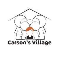 Logo for Carson's Village featuring a child with mouse ears and background of multiple mice.
