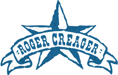 Logo with a blue star and a ribbon banner that reads 'ROGER CREAGER' in white text.