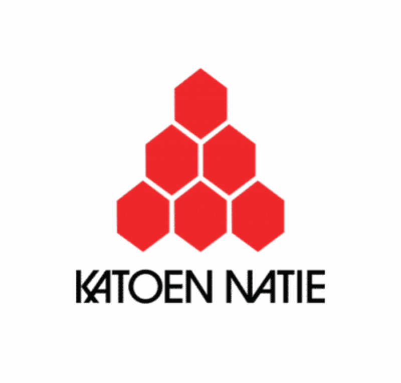Logo with five interconnected red hexagons arranged in a honeycomb pattern and the text 'KATIOEN NATIE' below.