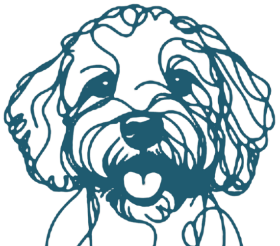 Line drawing of a dog with long floppy ears and a friendly expression.