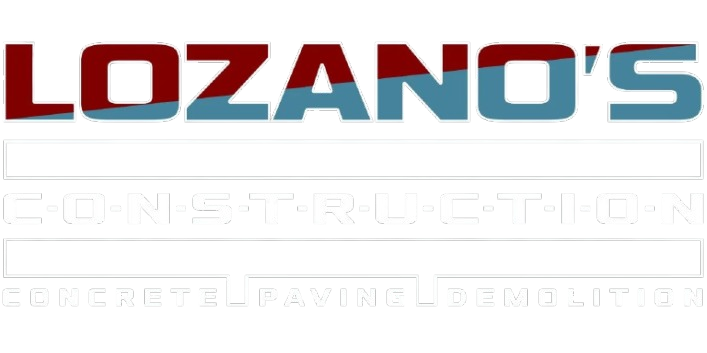 Lozano's Construction logo with services listed: concrete paving and demolition.