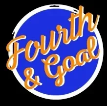 Graphic with a blue circle background and the text 'Fourth & Goal' in white and orange lettering.
