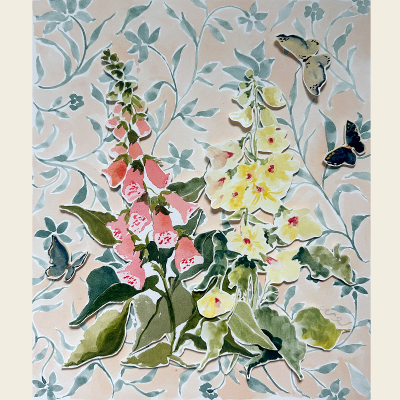 Foxglove on Blue & Blush Pattern