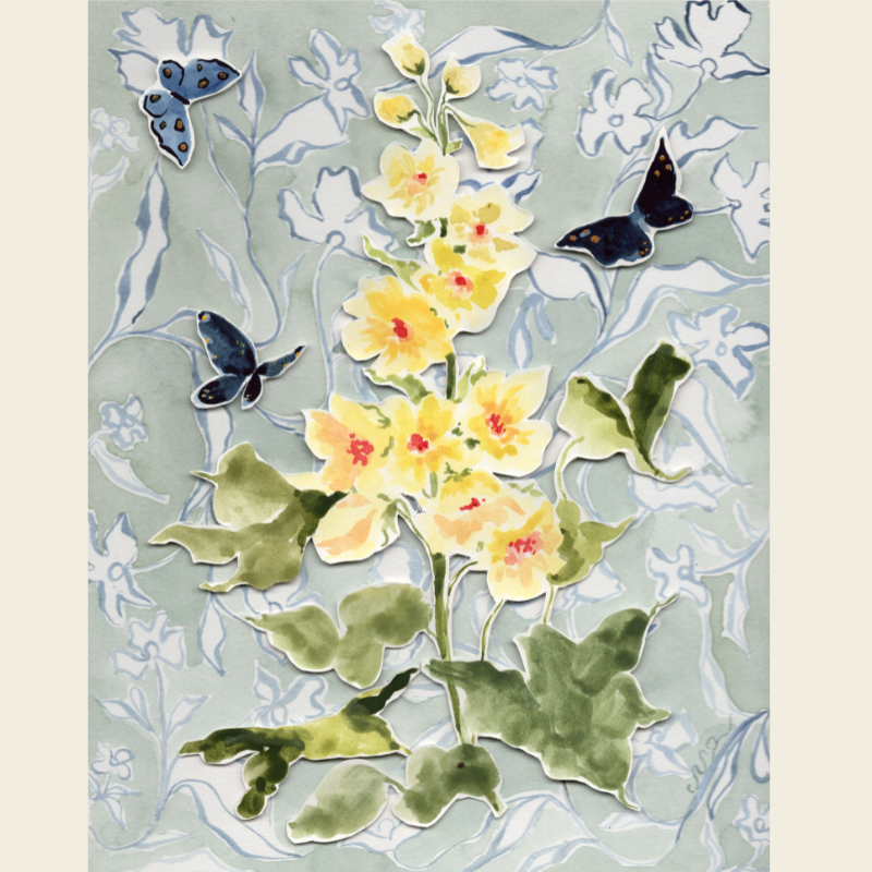 Yellow Blooms on Blue Pattern