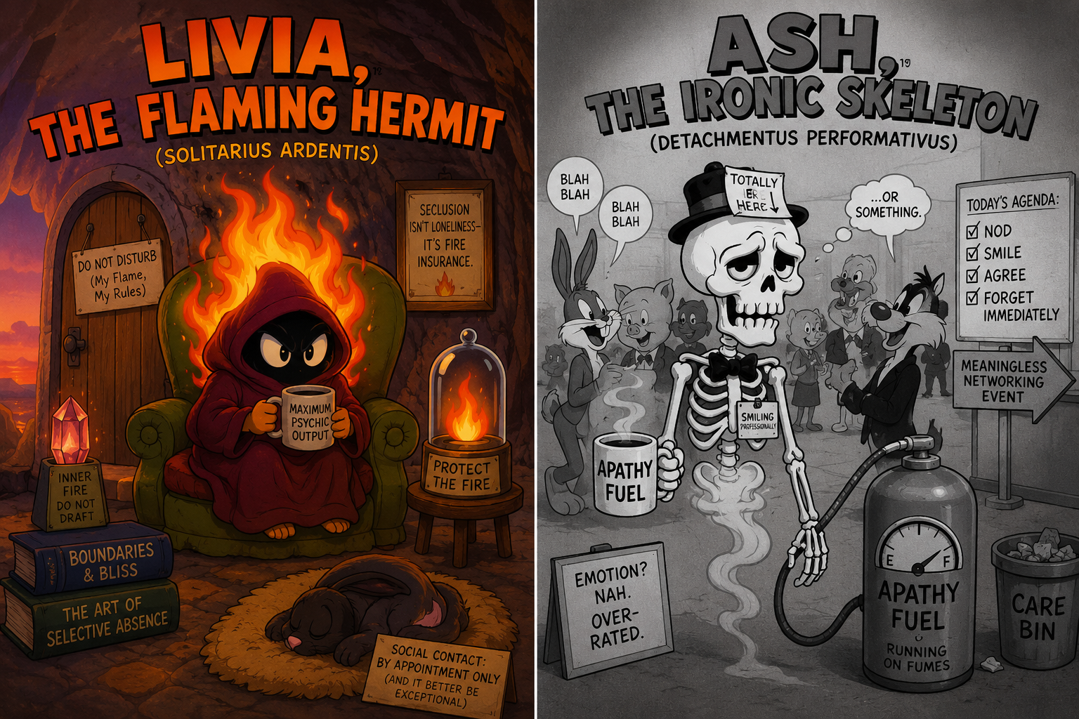 Two Modes of Modern Survival: The Flaming Recluse and the Cool Corpse