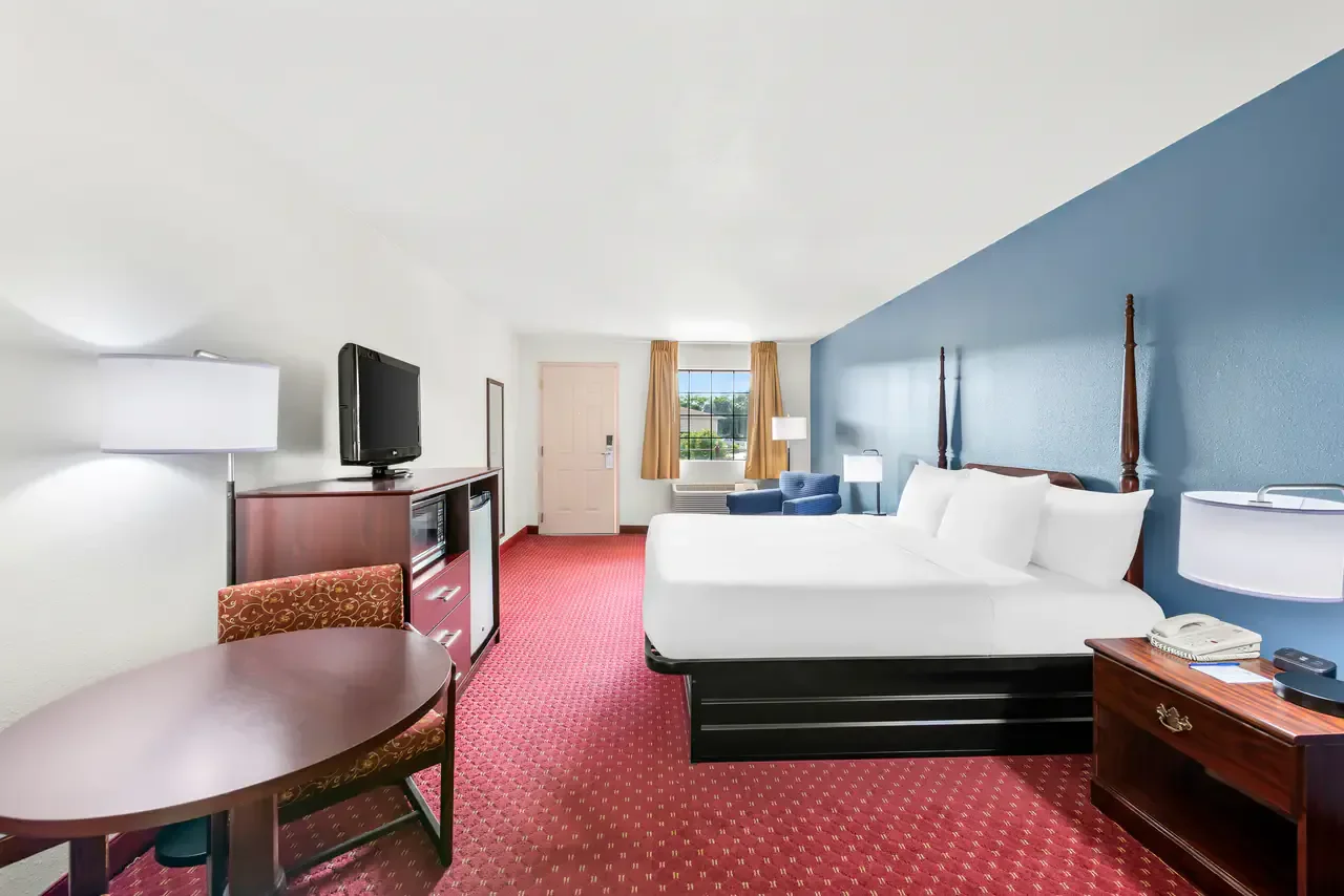 Spacious Room with a King Bed and Exterior Corridors
