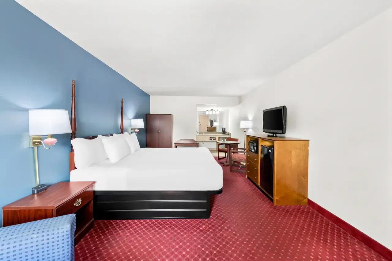 Spacious Room with a King Bed and Exterior Corridors
