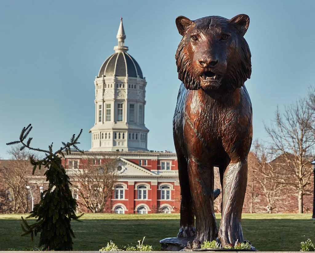 A bronze statue of a bear in front of a historic government building with a dome, likely in Boise, Idaho.