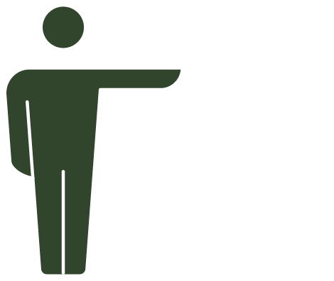 Silhouette of a person pointing to a rising arrow on a graph with two people listening