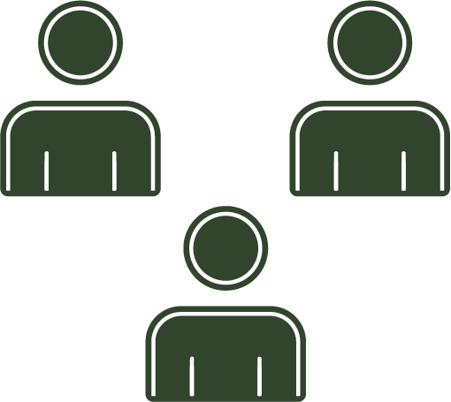 Illustration of three connected human figures representing teamwork or communication.
