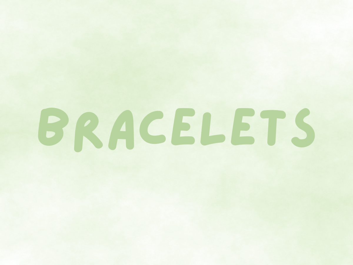 Green text on a light background that reads 'BRACELETS'.