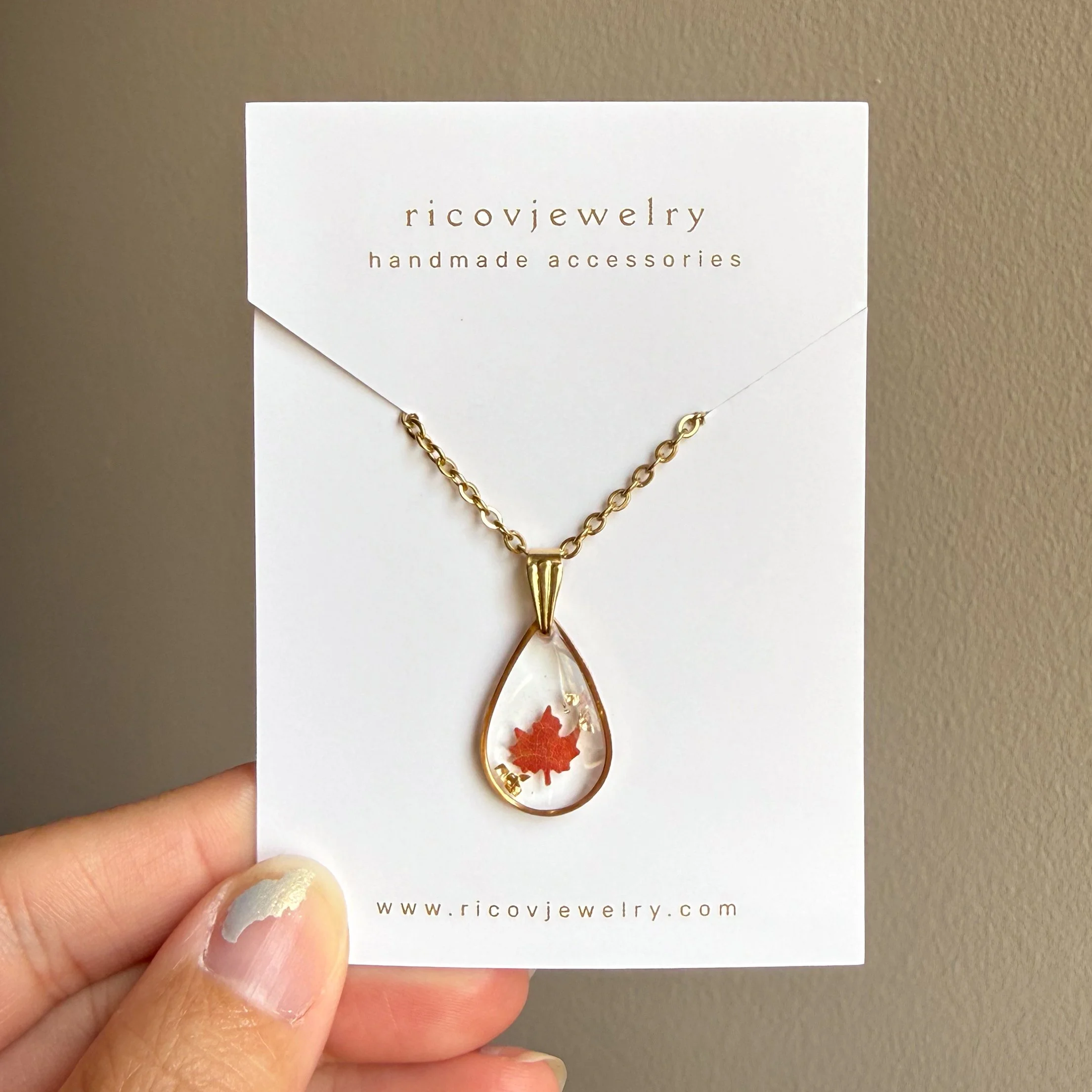 Real Maple Leaf Teardrop Necklace