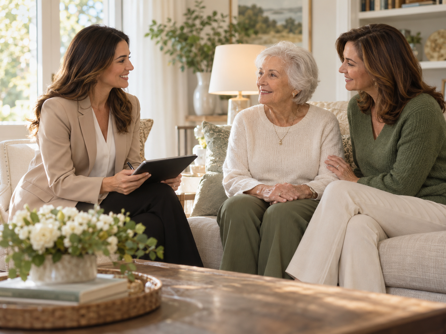 Vyzera home care consultation with an older adult and family member
