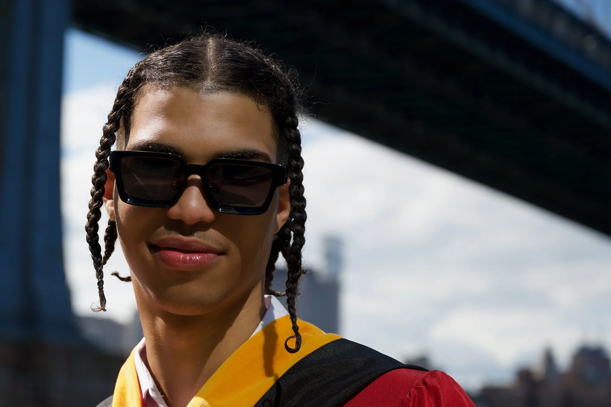 St. Johns University graduation portrait in Dumbo, Brooklyn