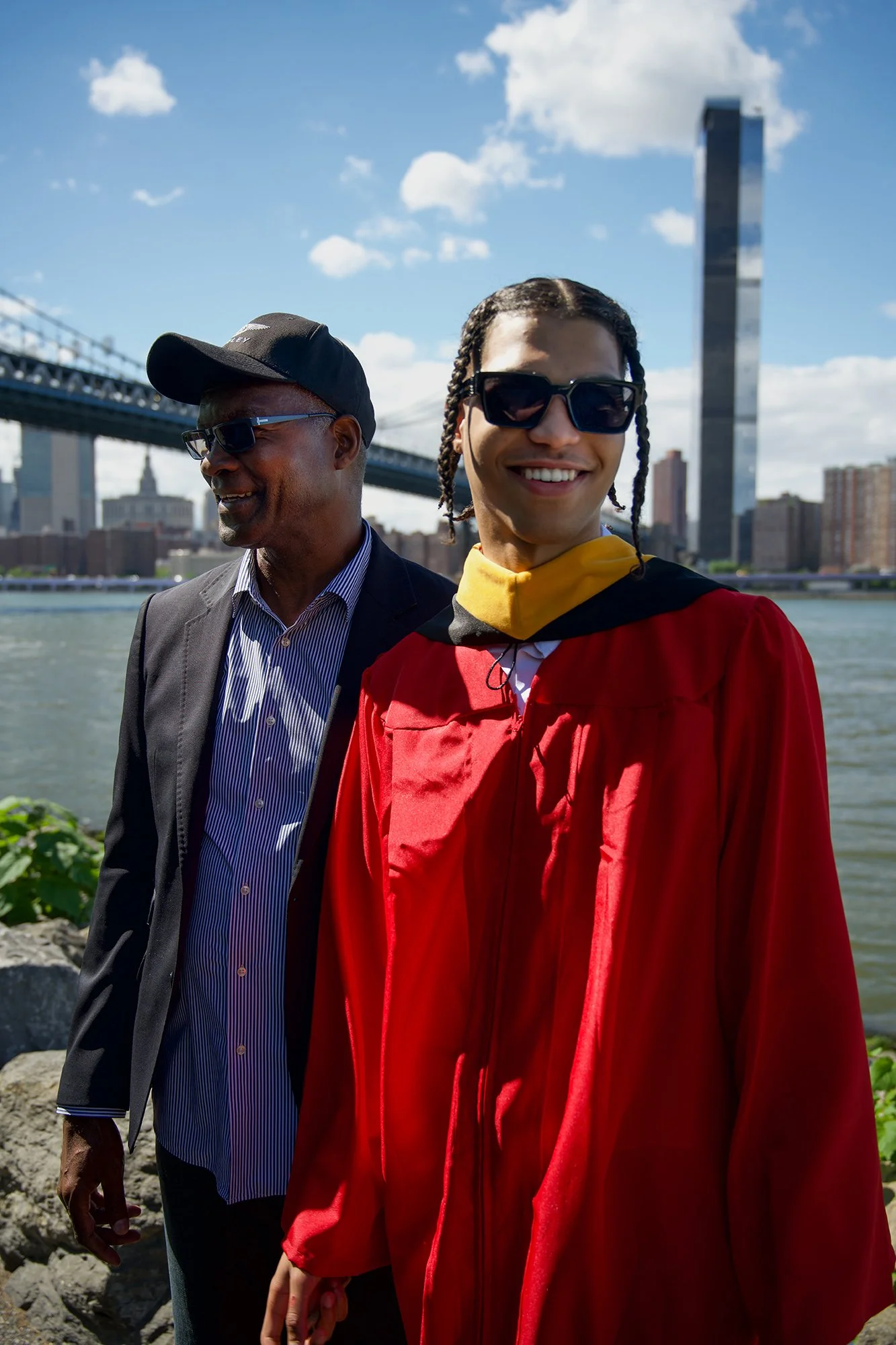 Father and son graduation portrait, Dumbo, Brooklyn, New York