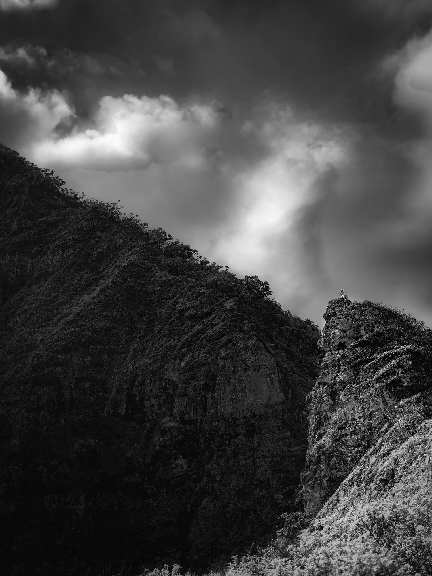Hawaii, O'ahu - Crouching Lion Hiker, Black and White