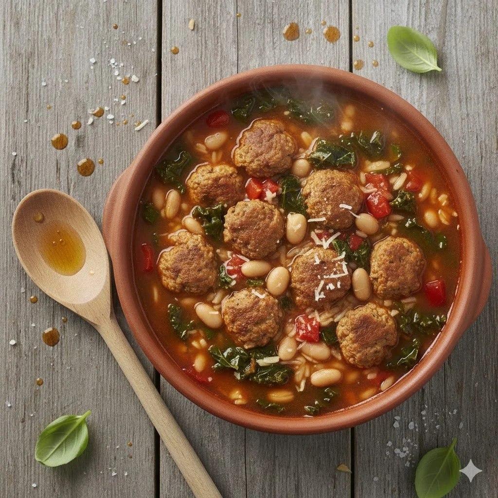 Tuscan Orzo Soup with Spicy Chicken Sausage
