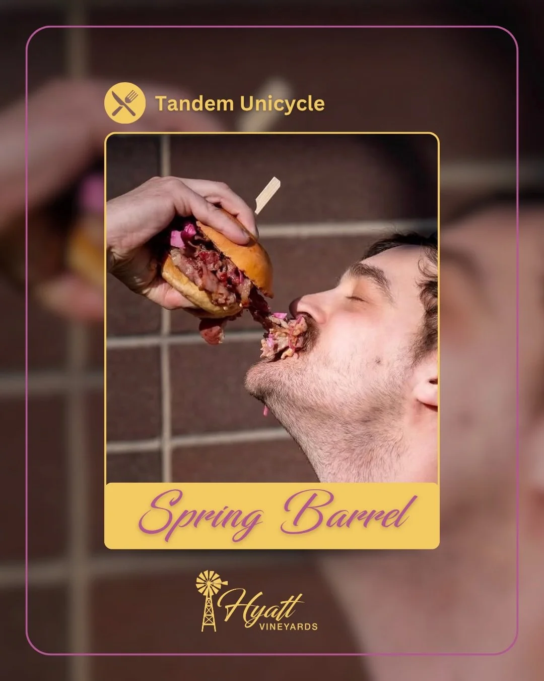 One week until Spring Barrel.
Saturday&rsquo;s lineup is set with Tandem Unicycle, JJ&rsquo;s Birrieria and Antojitos, The Mac Mix, and br&ouml;d Organic Bakery.
Good wine and great food, all in one place.

#hyattvineyards #springbarrel #yakimavalley