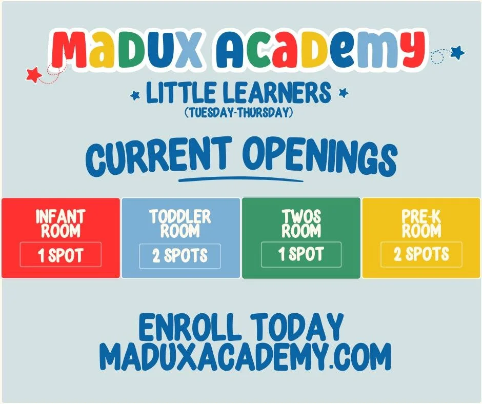 Our Little Learners fall program is almost full! Only six spots remain. Enroll today to save your child&rsquo;s spot! 🍎