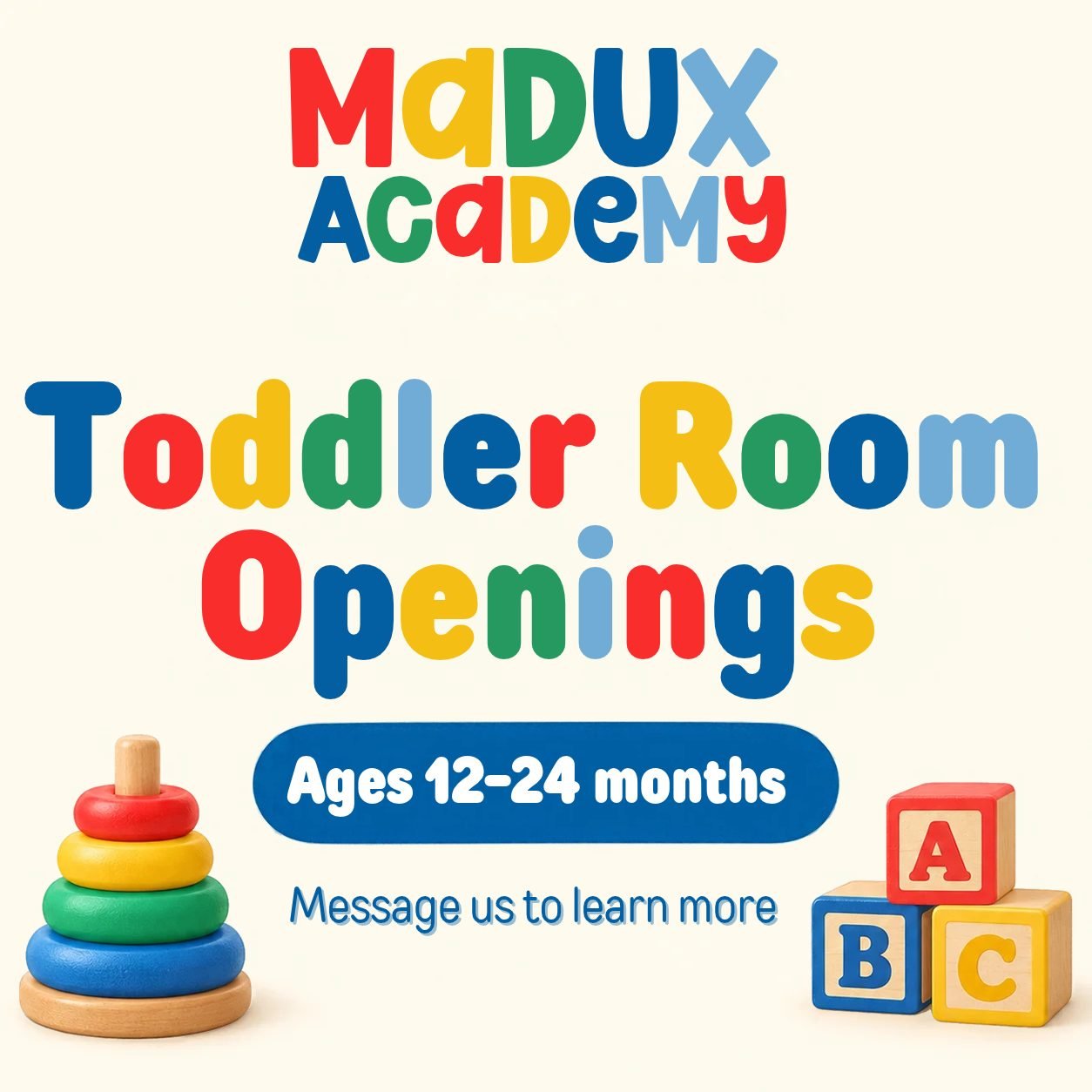 Looking for a part-time program for your toddler? Send us a message to learn more!