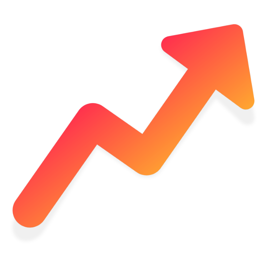 Upward trending arrow in gradient orange to red color representing growth or increase