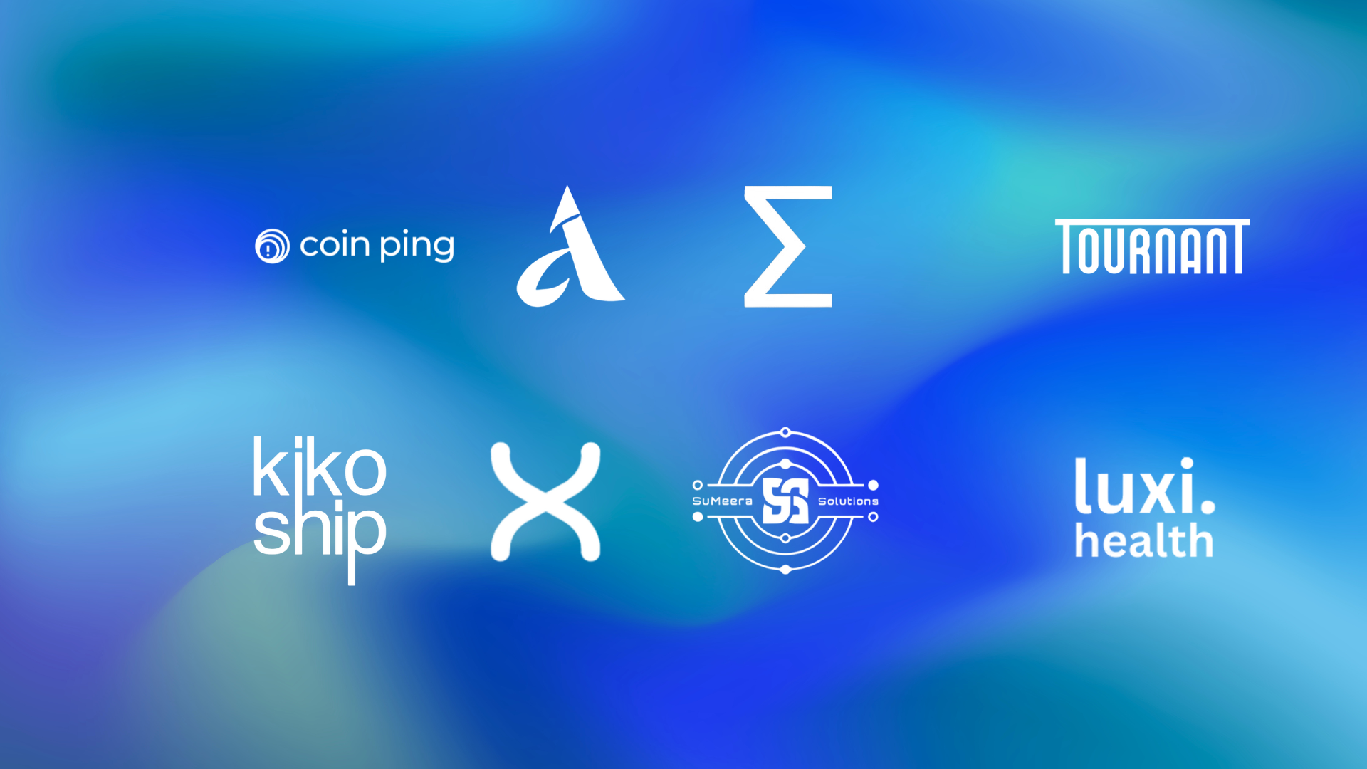 business meeting with seven professionals around a conference table, two using laptops, in a modern office.