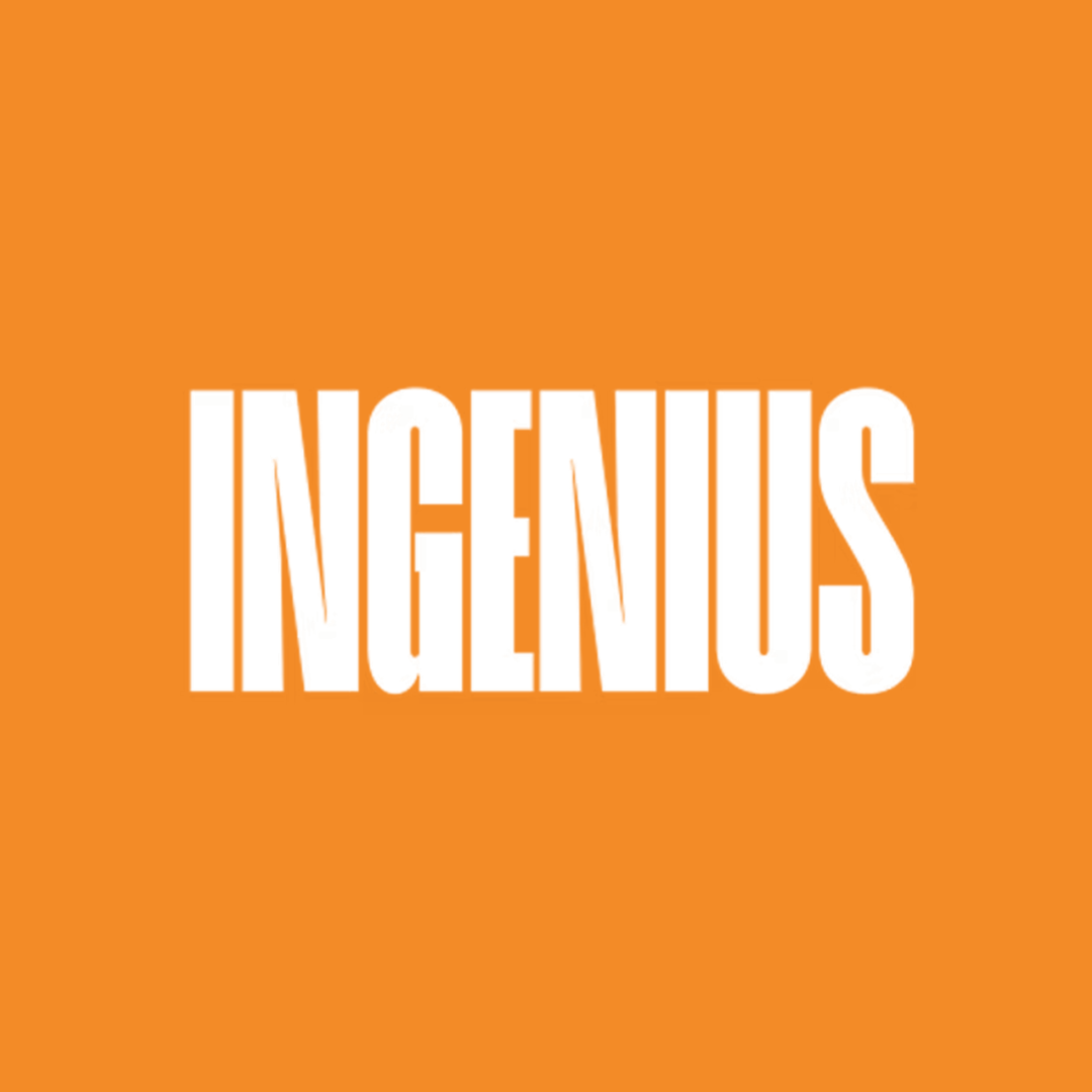 Orange background with the word 'INGENIUS' written in bold, white, all-capital letters.
