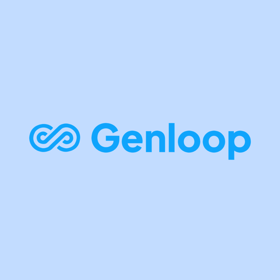 Genloop logo with a blue infinity symbol and the word 'Genloop' in blue text on a light blue background.