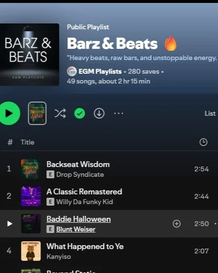 Up 2k You just landed on the Barz &amp; Beats 🔥 playlist curated by EGM, and this one feels special.

Big love to @elgrandemusic_eu for rocking with the movement &mdash; two placements in two days, and now two Tn0Jay records on the same playlist.
Fi