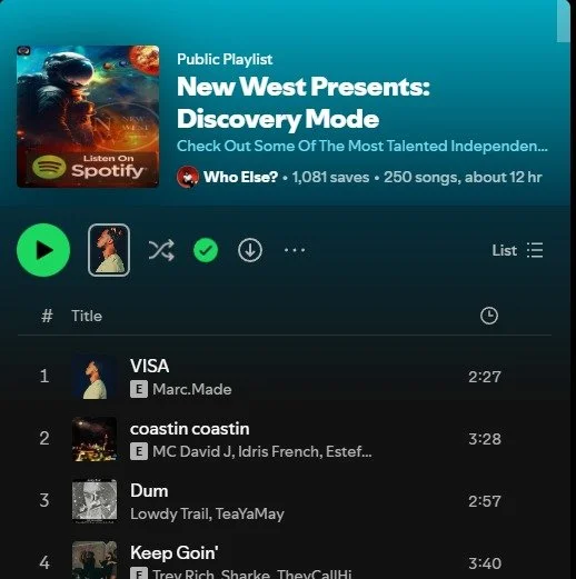 PalmSid3 Extras doubled up again.
Both &ldquo;Bop It&rdquo; and &ldquo;Up 2k You&rdquo; just landed on New West Presents: Discovery Mode, curated by @callmewhoelse &mdash; one of the strongest hubs for new independent talent on the West Coast.

Seein