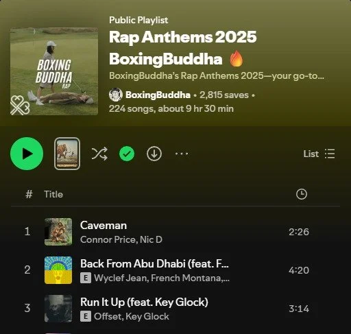 Up 2k You&rdquo; continues its run &mdash; now placed on Rap Anthems 2025 by BoxingBuddha. @boxingbuddha 

Straight anthems, big pressure, strong discovery lane.
Another step for the PalmSid3 Extras campaign.

Streaming everywhere now.
#BFE #PalmSid3