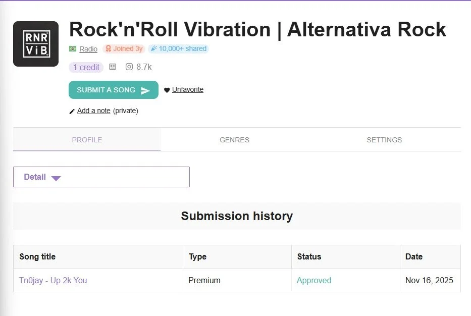 🔥 Another win for the campaign.
Tn0jay&rsquo;s track &ldquo;Up 2k You&rdquo; just got picked up by a Brazilian radio station and will be played on air soon 🇧🇷📡

Huge thank you to Rock'n'roll Vibration | Alternativa Rock and @radioalternativarock 
