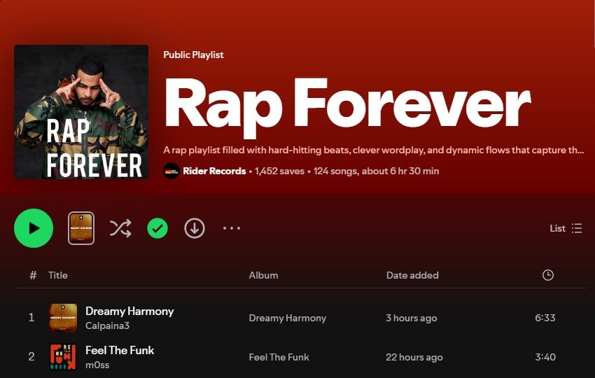 Win of the week for the camp.
@playlistcurator.rr just locked in four placements from PalmSid3 Extras on their &ldquo;Rap Forever&rdquo; playlist &mdash; easily one of the hardest independent rap playlists moving right now.

&bull; Back It Up
&bull; 