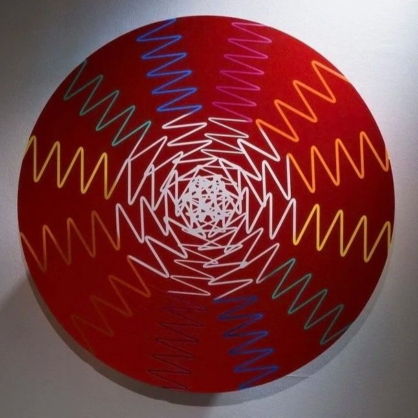 Skin and Bones Red, 2019, Acrylic and mixed media on acrylic disc, 36 x 36 x 1 inches