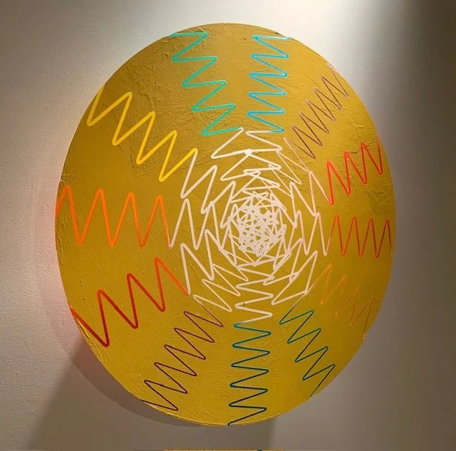 Skin and Bones Yellow, 2019, Acrylic and mixed media on acrylic disc, 36 x 36 x 1 inches