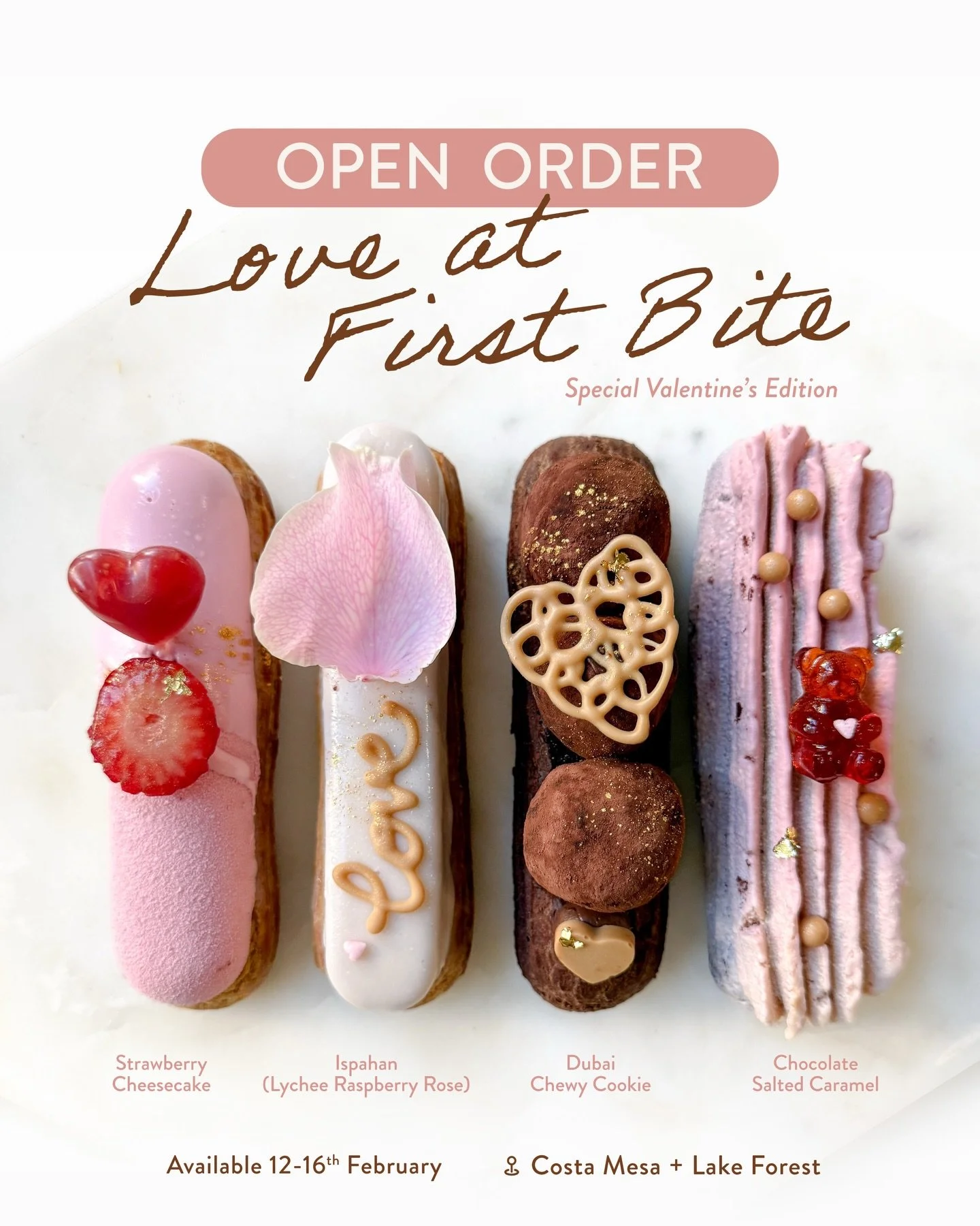 Love at First Bite Collection is here 💕

This Valentine&rsquo;s, we&rsquo;re bringing back your favorite flavors + introducing something special for chocolate lovers.

✨ Same day orders available (3 hours before your desired pickup time)
✨ Freshly m