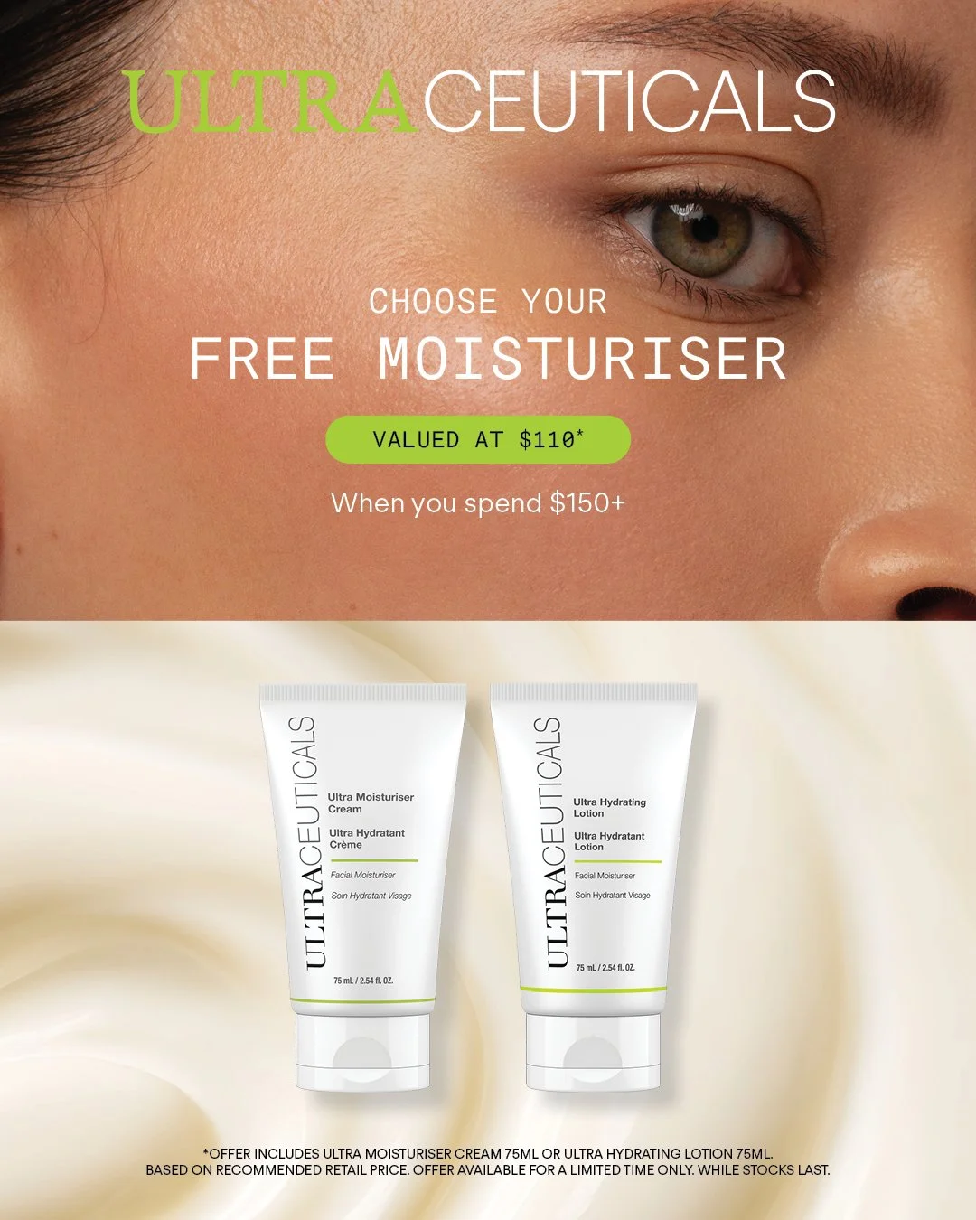Womens face with free Ultraceuticals moisturiser