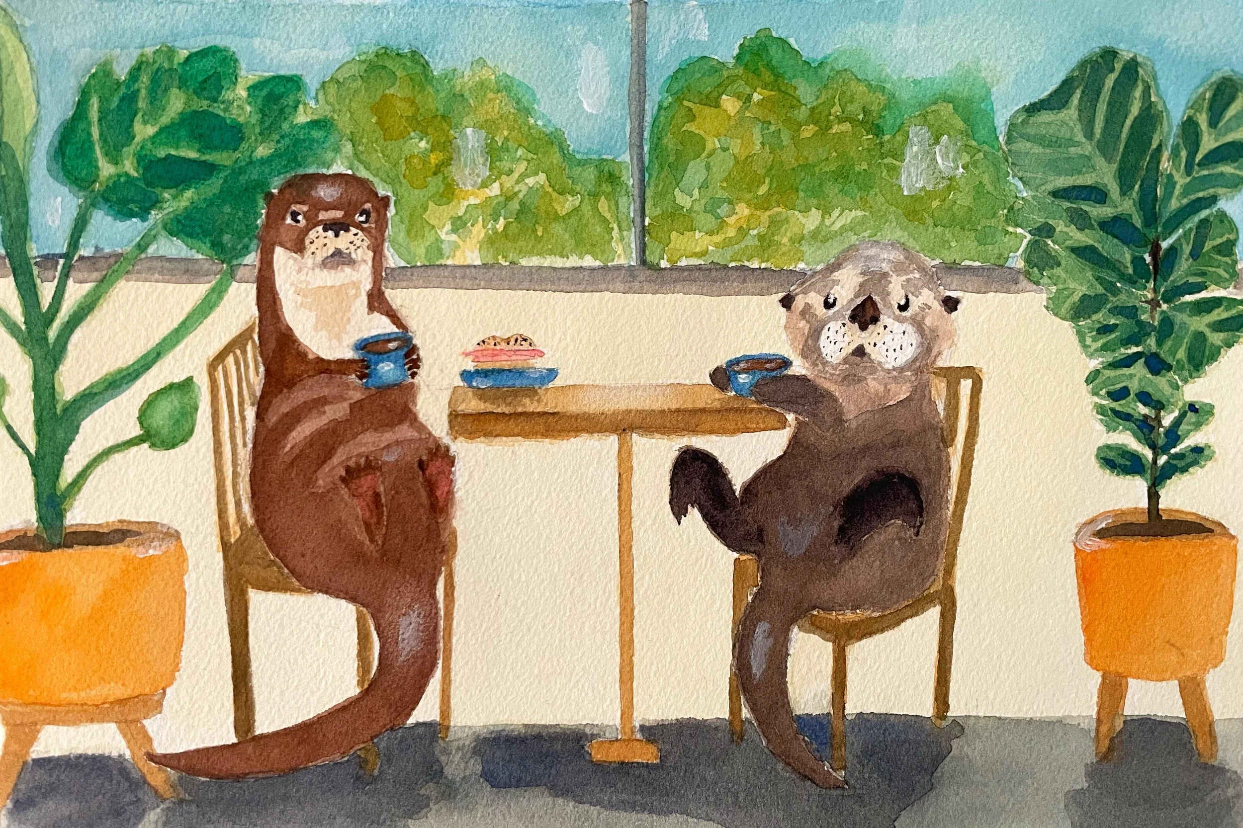 Otters Having Coffee Print