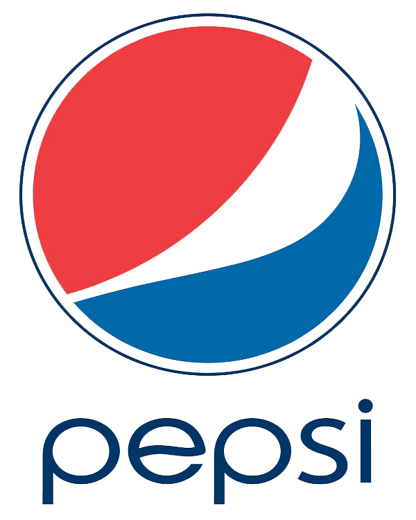 Pepsi logo with a red, black, and blue circular emblem above the word 'pepsi' in lowercase blue letters.
