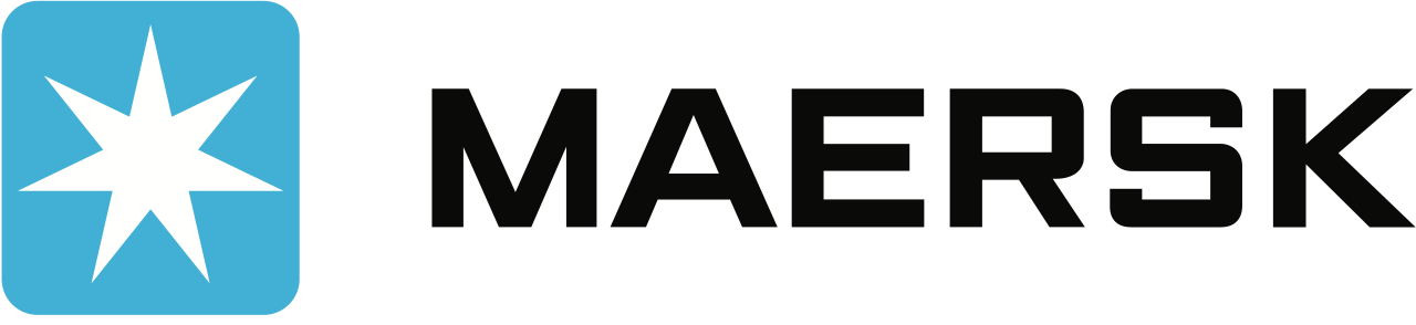 Maersk logo featuring a white star on a blue square background next to the word 'MAERSK' in black text.