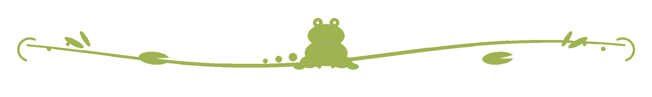 A cute cartoon frog sitting on a green vine with leaves, simple and playful illustration.