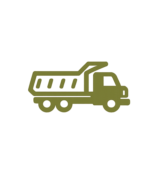 Illustration of a pickup truck with a ladder on top, driving on a road with a blue section indicating water or a shadow.