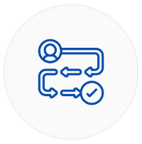 Flowchart with a person icon, arrows, and a checkmark indicating a process or workflow.