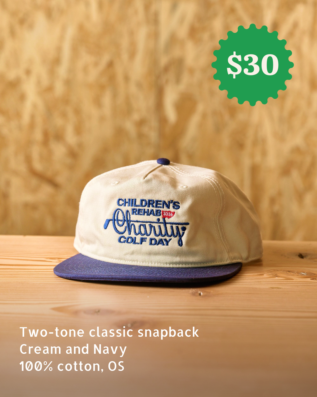 Two-tone navy and cream snapback hat