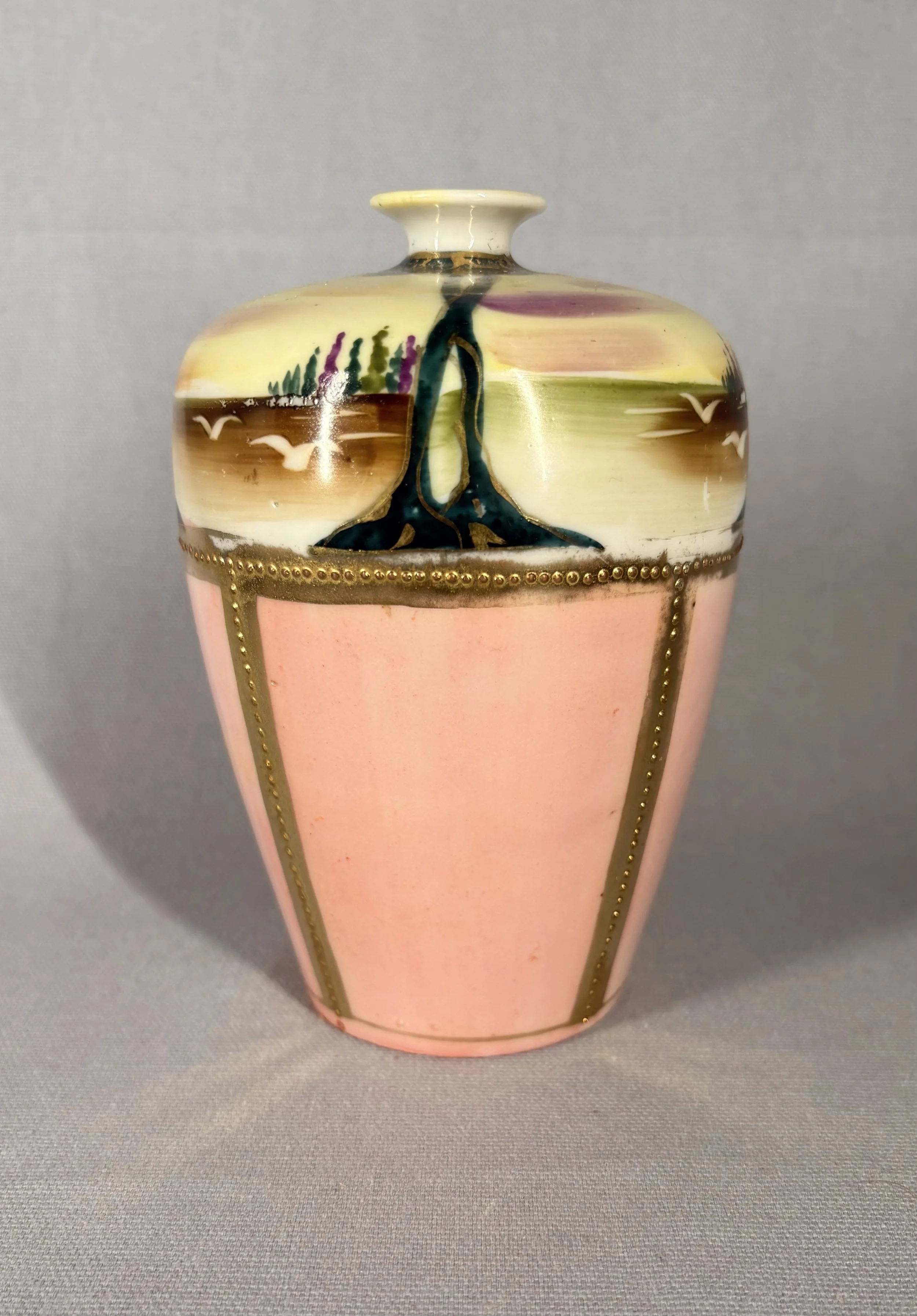 Hand-Painted Art Pottery Vase with Landscape Decoration