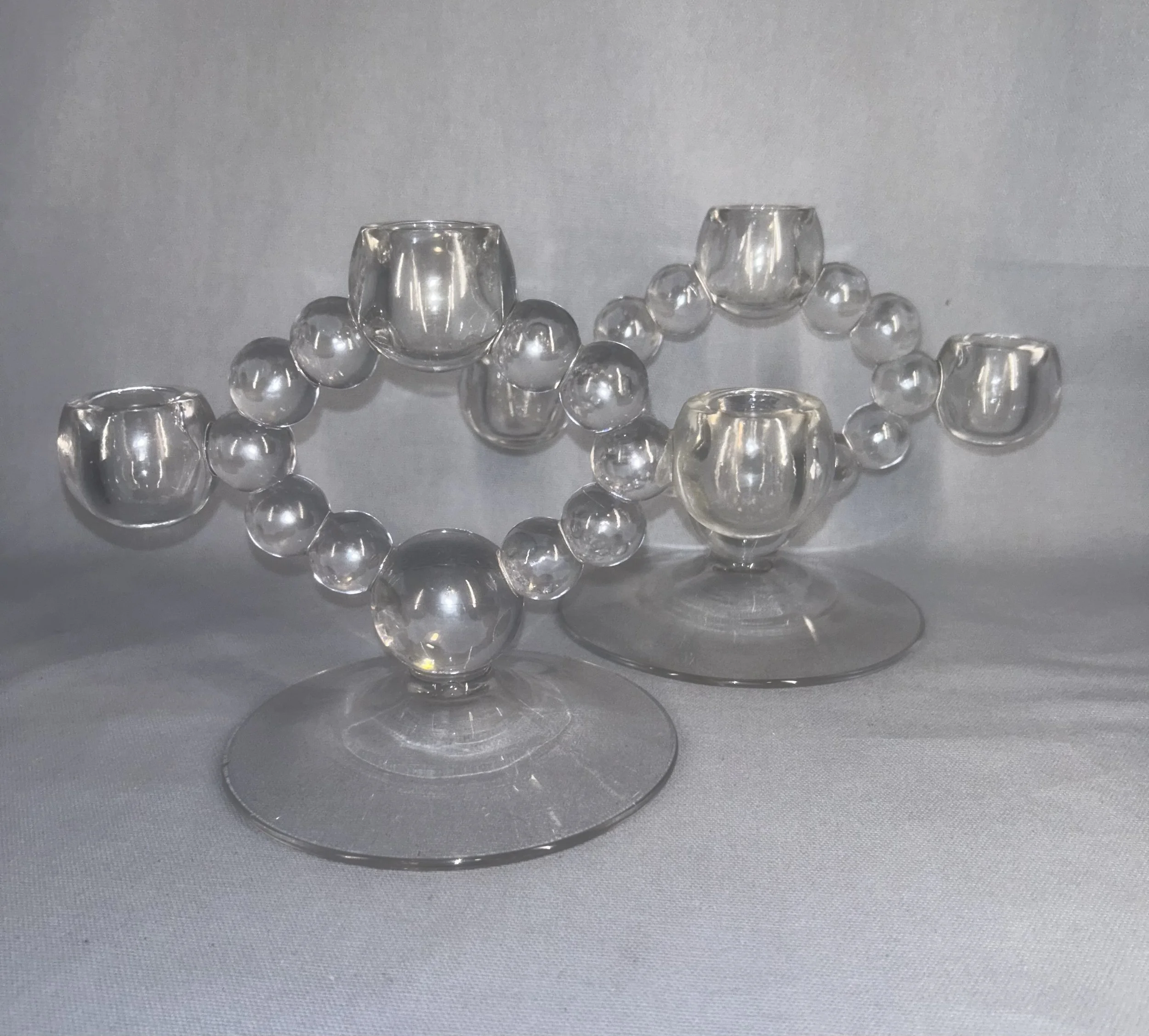 Pair of Sculptural Glass Candlesticks Likely Italian, Murano-inspired, mid–late 20th century