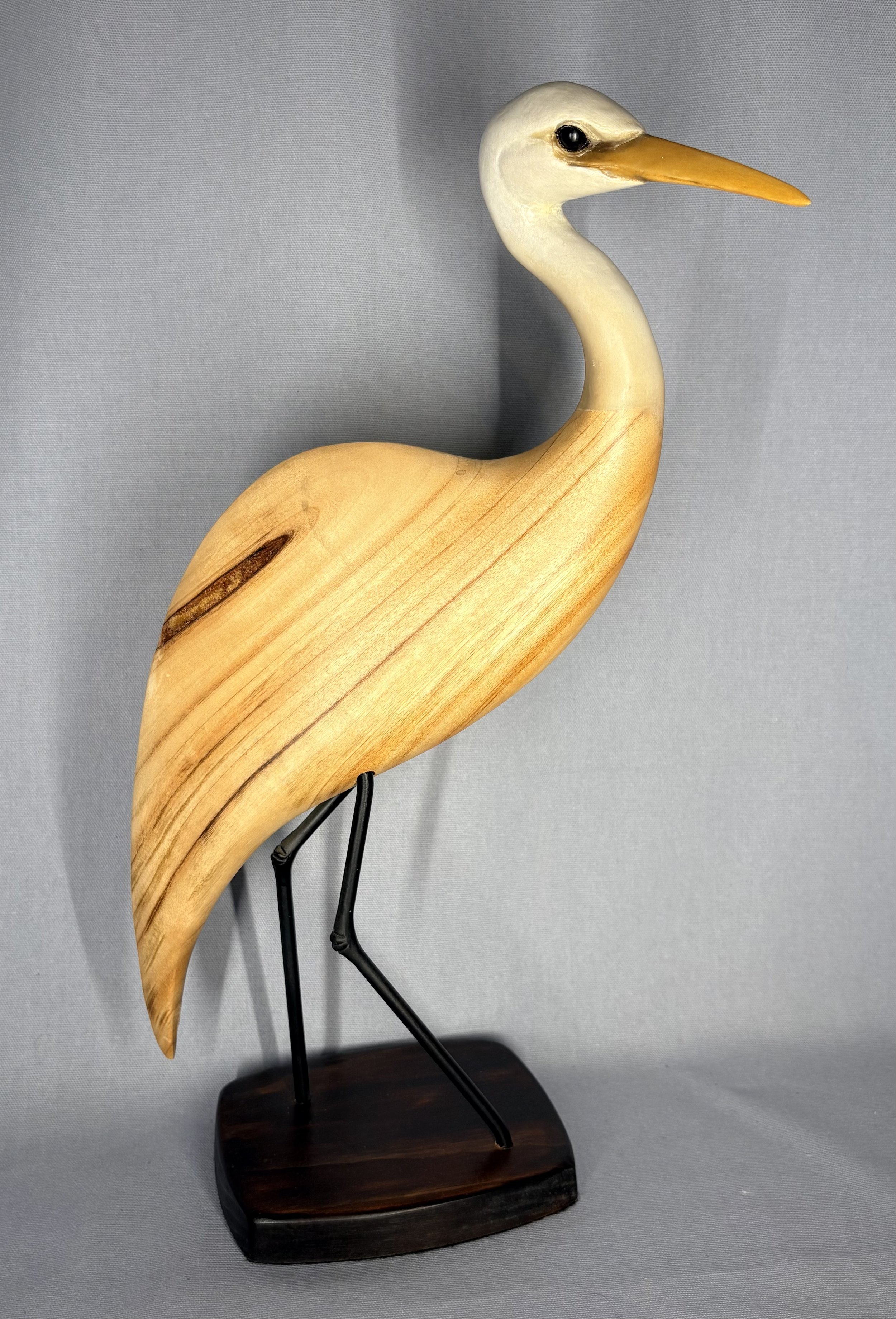 André Vanné Carved Wooden Egret Sculpture, 2006