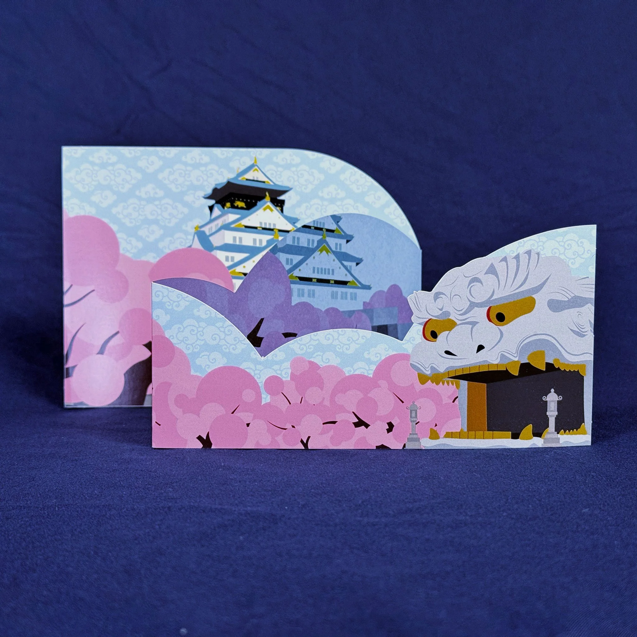 Greeting card - Osaka castle and Yasaka shrine