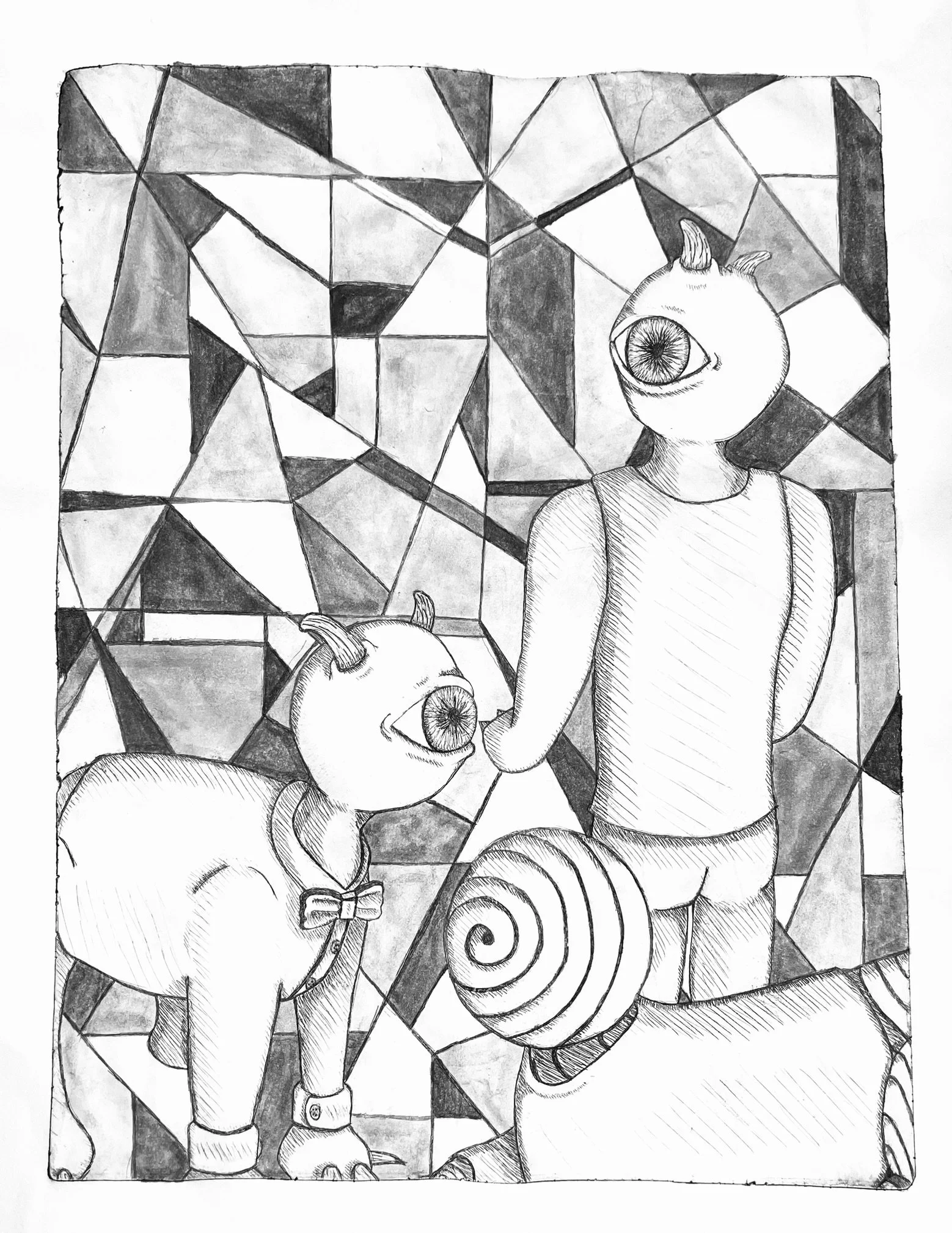 Family Photo (Panel 1), Engraving, Watercolor, 11" x 8.75", 2023